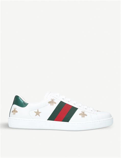 gucci new ace bee-embroidered leather low-top trainers|Gucci ace bee embroidered.